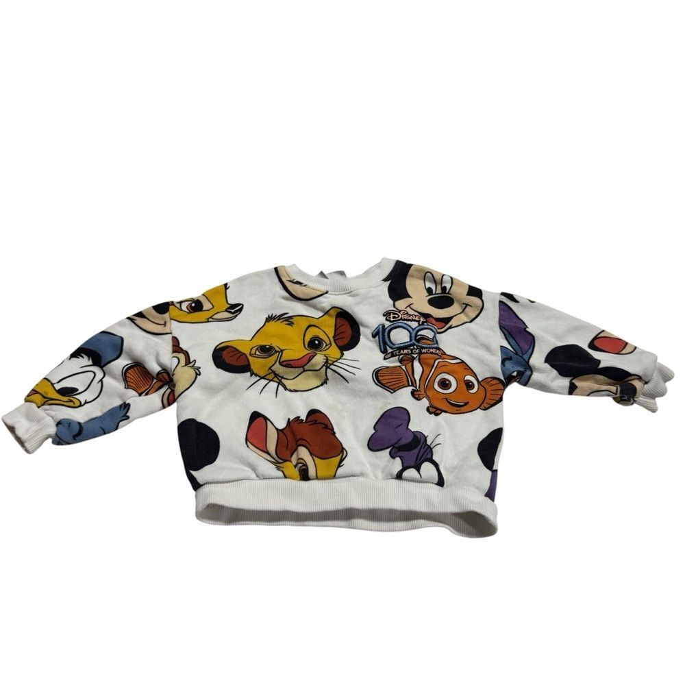 Disney White Kids Sweatshirt with Colorful Simba, Mickey & Nemo Print